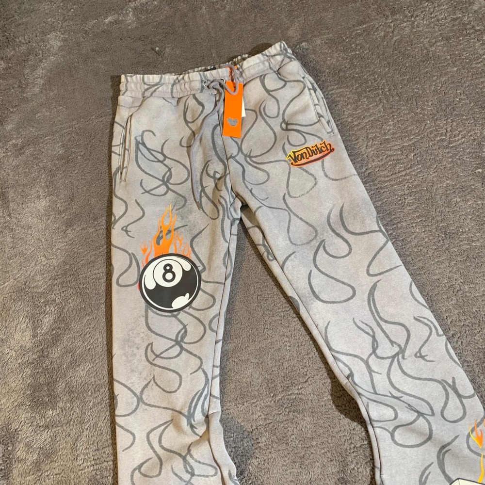 Von Dutch Grey‎ Tribal Flame 8 Ball Dice Sweatpants Joggers Mens Size M NEW